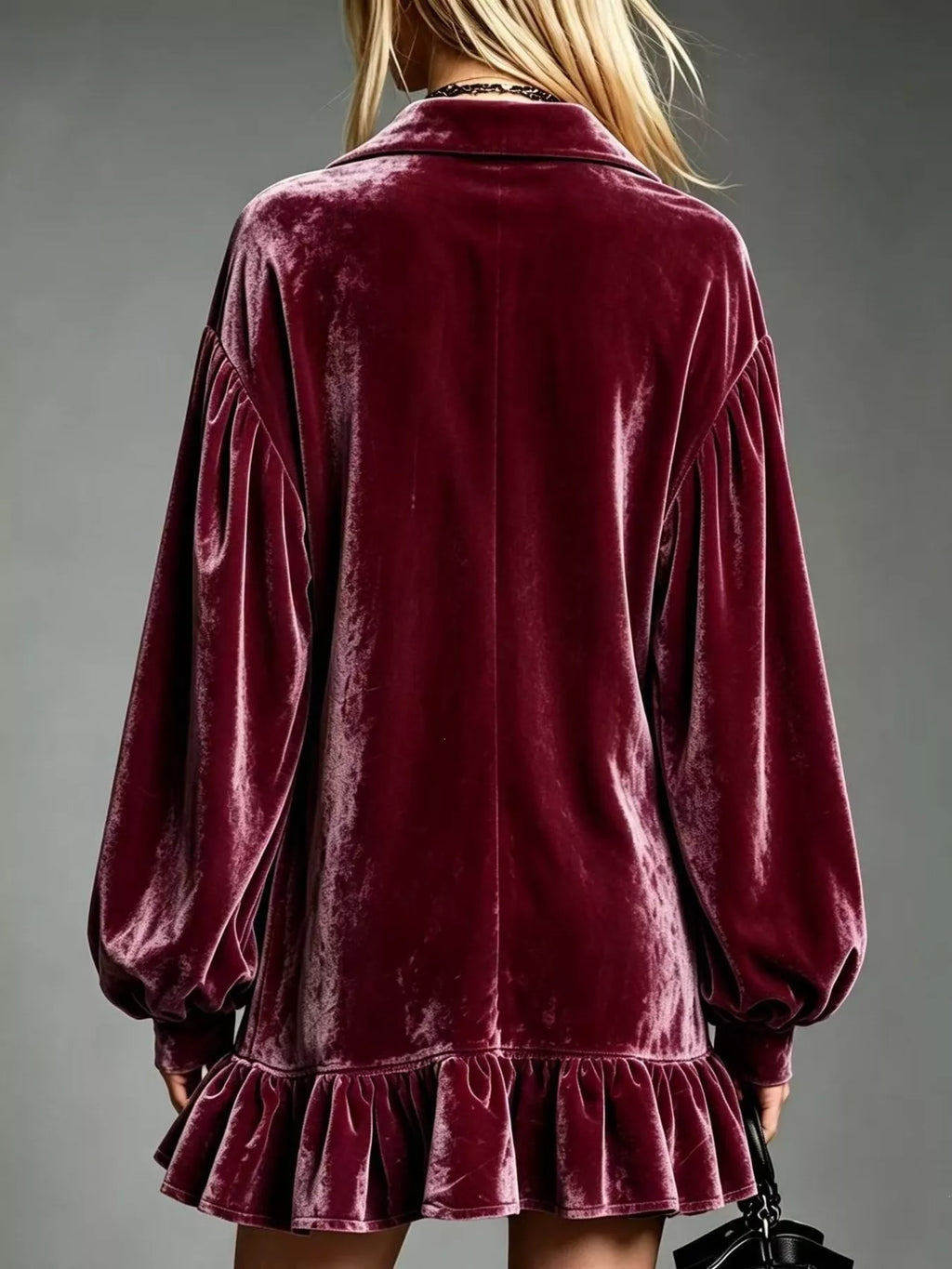 Full Size Velvet Ruffled Hem Long Sleeve Dress Plus (15)