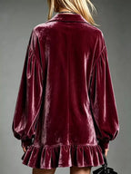 Full Size Velvet Ruffled Hem Long Sleeve Dress Plus (15)