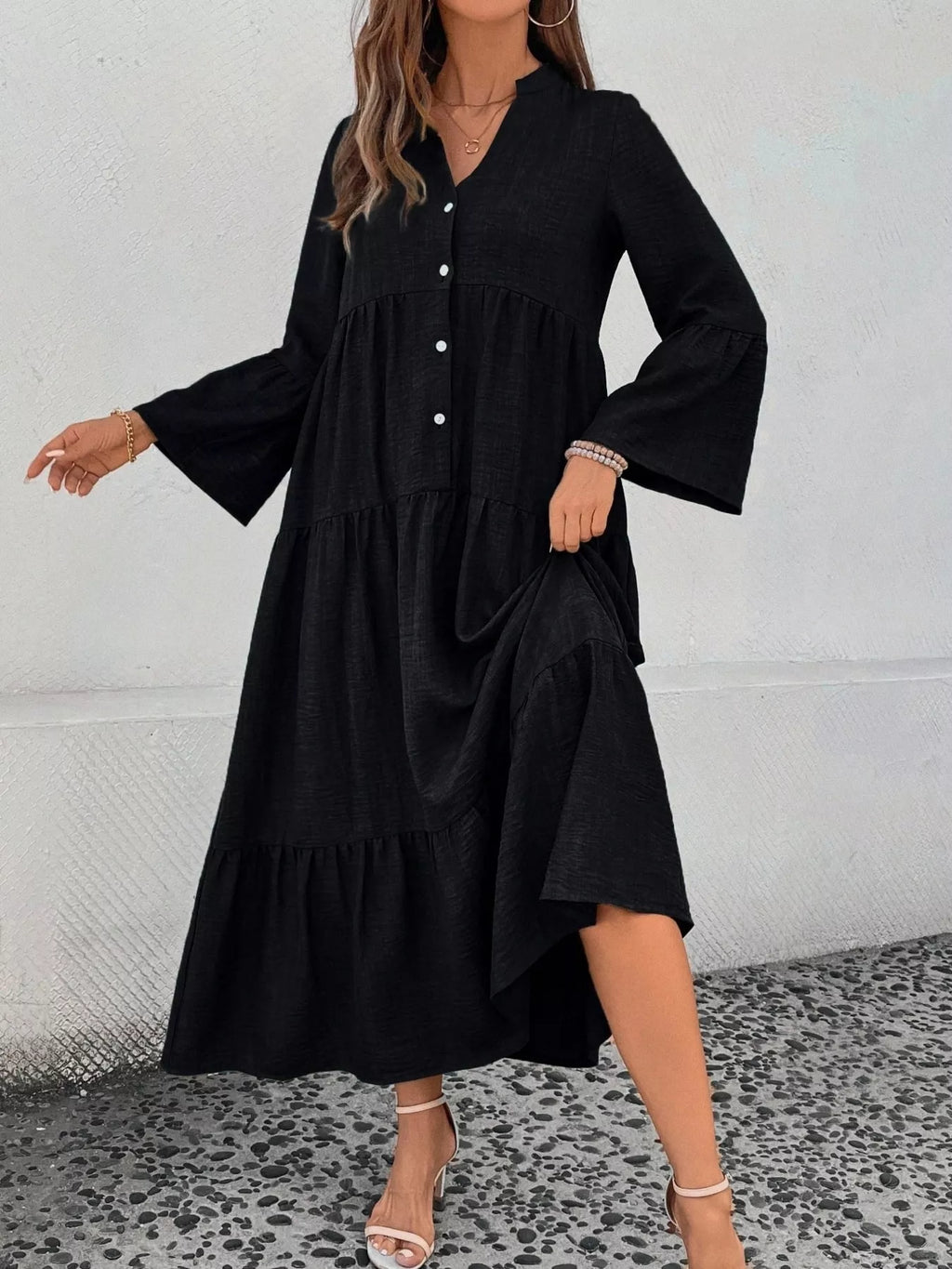 Ruffle Hem Button Front Tiered Dress (24)