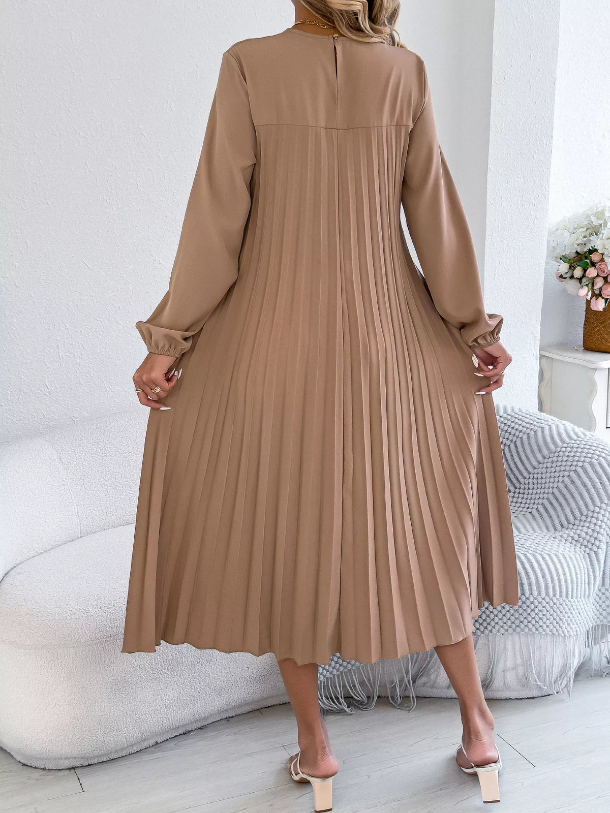 Pleated A-line Midi Dress (5)