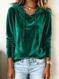 Full Size Velvet Drawstring Long Sleeve Hoodie Plus