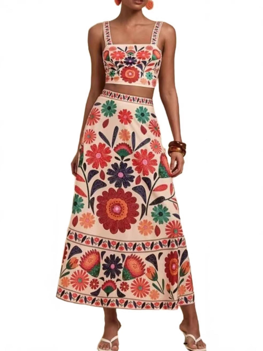 Floral Print Crop Top Skirt Set