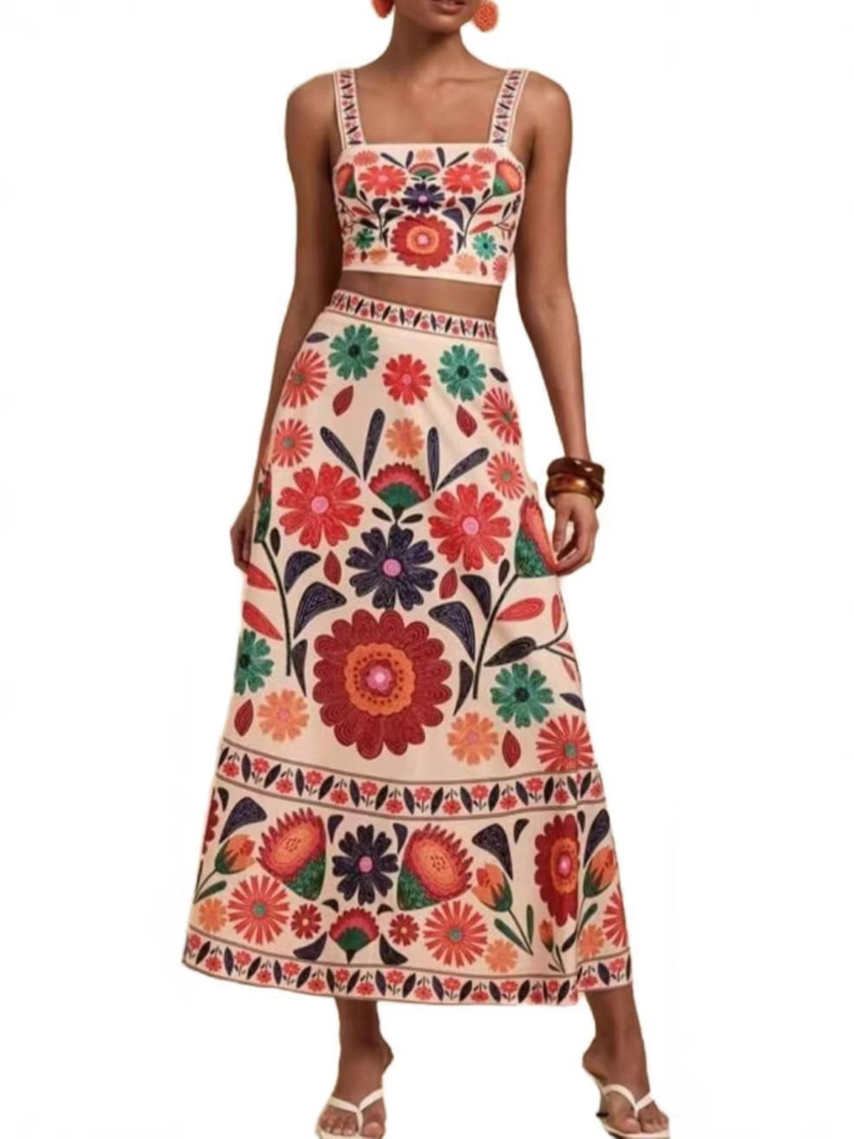 Floral Print Crop Top Skirt Set