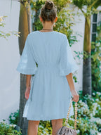 Swiss Dot Flare Sleeve Wrap Mini Dress (2)