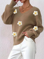 Floral Applique V-neck Sweater (15)