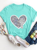 Graphic Heart Round Neck Short Sleeve T-shirt