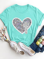 Graphic Heart Round Neck Short Sleeve T-shirt
