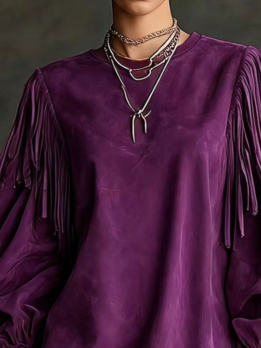 Fringe Detail Lantern Sleeve Mini Dress (17)