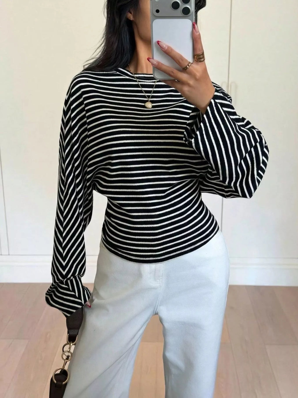 Casual Striped Batwing Sleeve T-shirt (10)