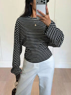 Casual Striped Batwing Sleeve T-shirt (10)