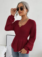 Notched Dropped Shoulder Knit Top (3)