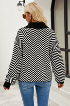 Striped Collared Neck Buttoned Pullover Sweater (2)