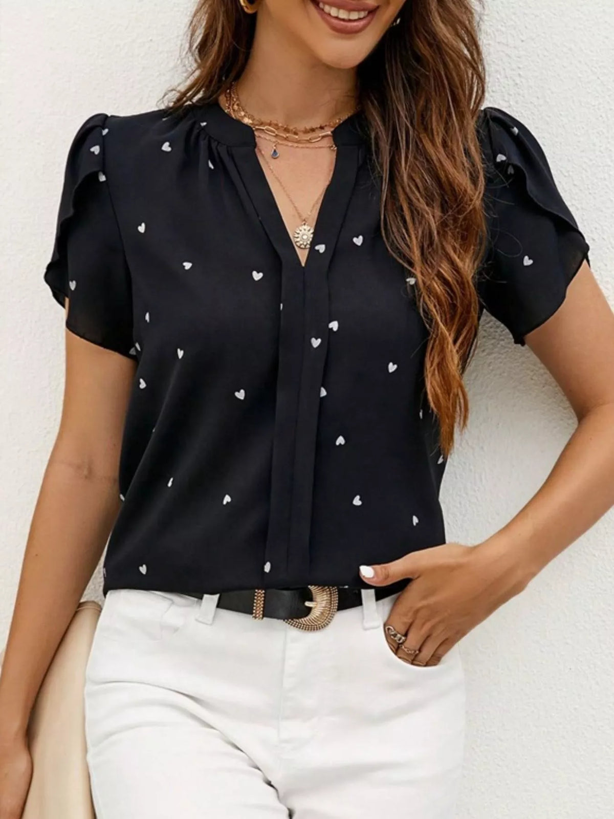 Heart Print Petal Sleeve Blouse (16)