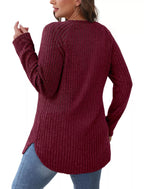 Casual Ribbed Knit Long Sleeve T-shirt (12)