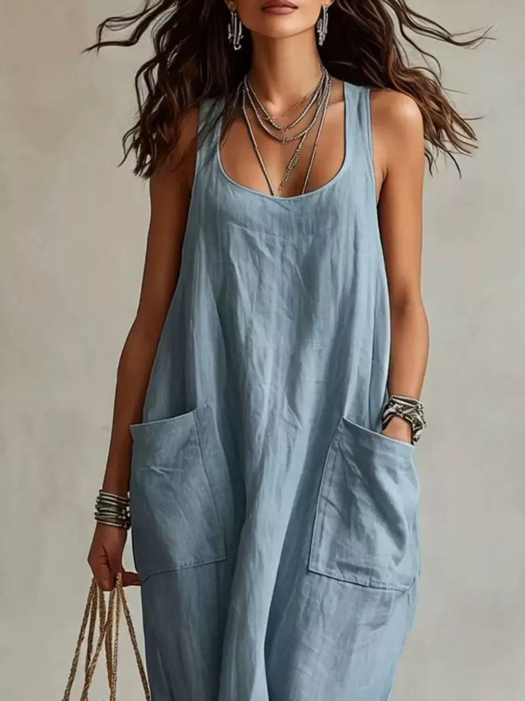 Scoop Neck Sleeveless Maxi Dress Pockets (5)