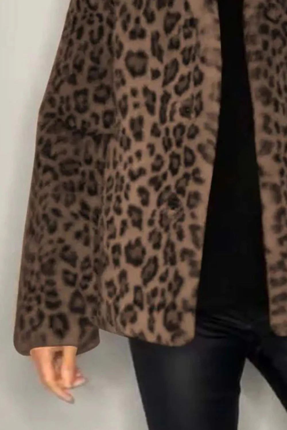 Full Size Leopard Furry Collared Neck Long Sleeve Coat (16)