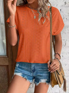 Eyelet Round Neck Short Sleeve Top (23)