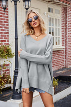 V-neck Slit Exposed Seam Sweater (11)
