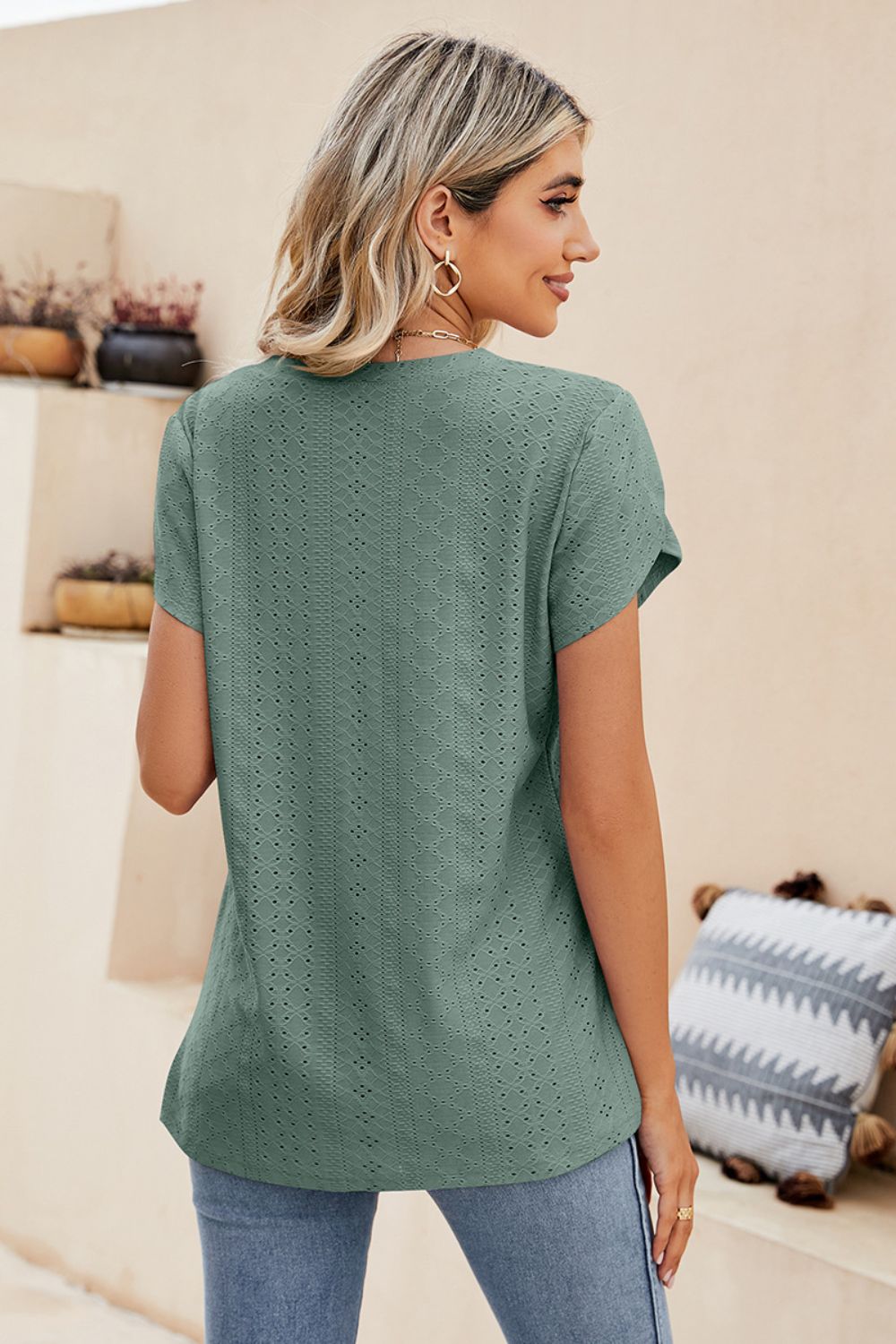 Eyelet Petal Sleeve V-neck Knit Top (9)