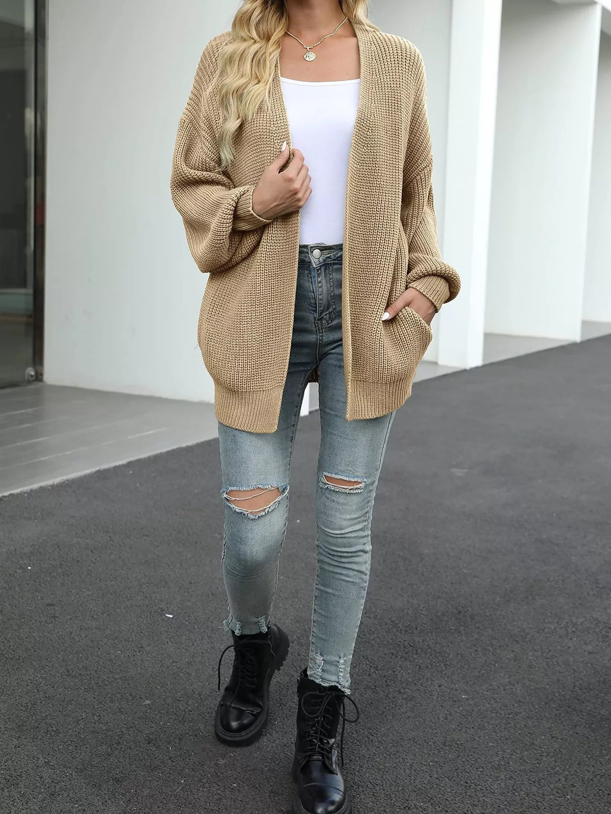 Chunky Knit Open Front Cardigan Lantern Sleeves (15)