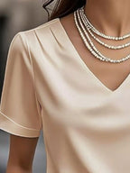 Elegant V-neck Short Sleeve Ruched Top (12)