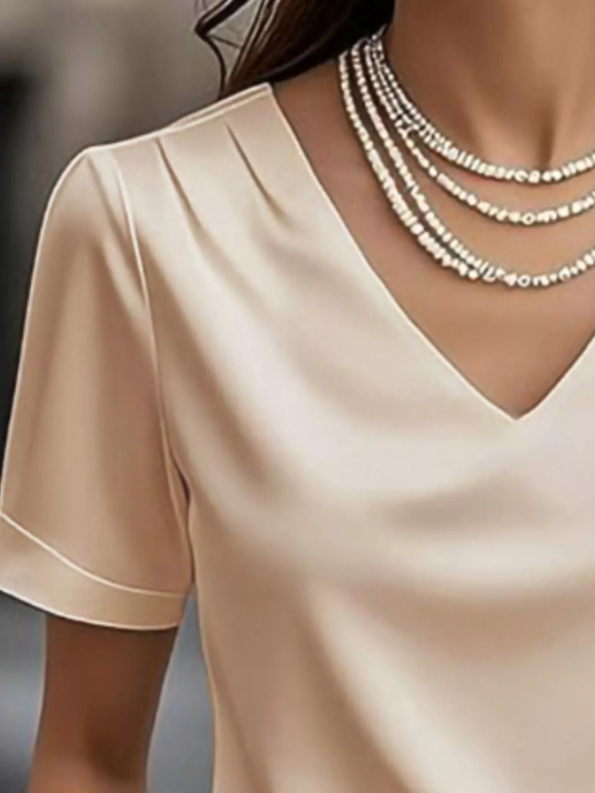 Elegant V-neck Short Sleeve Ruched Top (12)