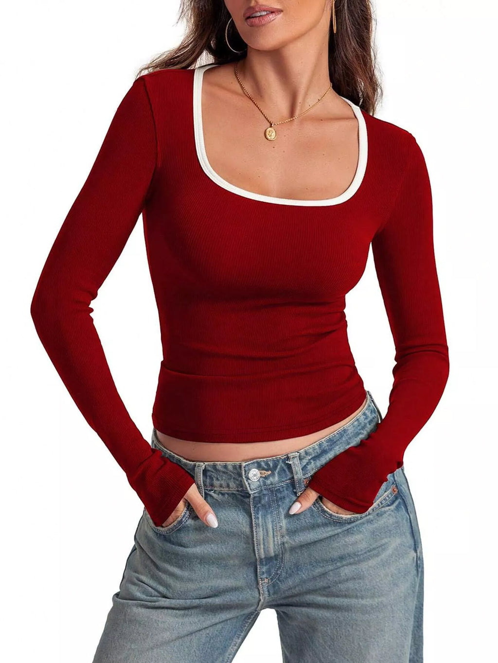 Scoop Neck Long Sleeve T-shirt (18)