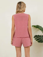 Plaid V-neck Sleeveless Top Shorts Set (6)