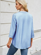 Notched Three-quarter Sleeve Denim Top (6)