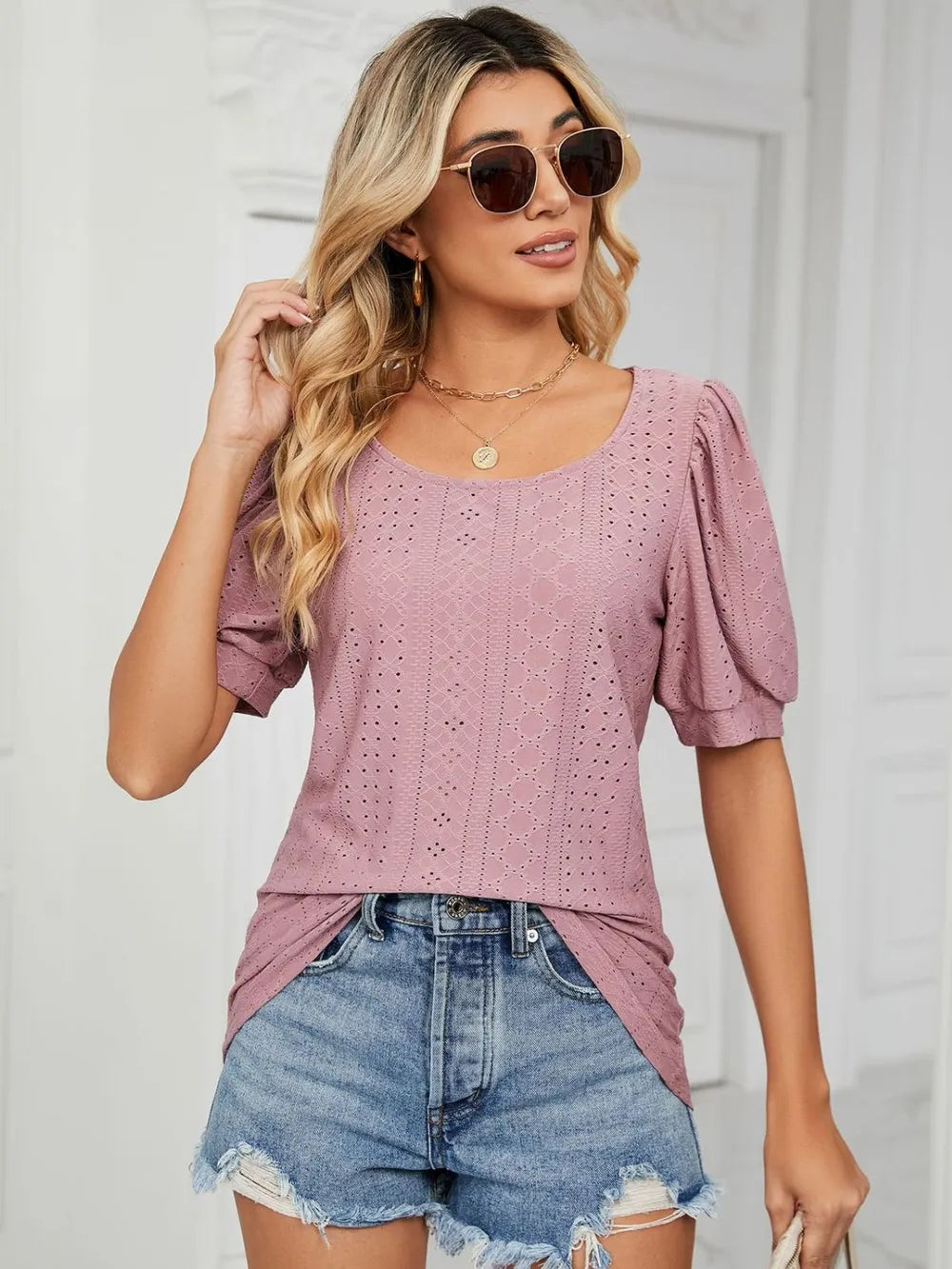 Ruched Notched Long Sleeve T-shirt (16)
