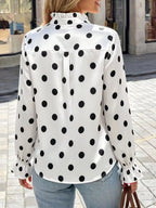 Elegant Button Down Ruffle Trim Satin Shirt (3)
