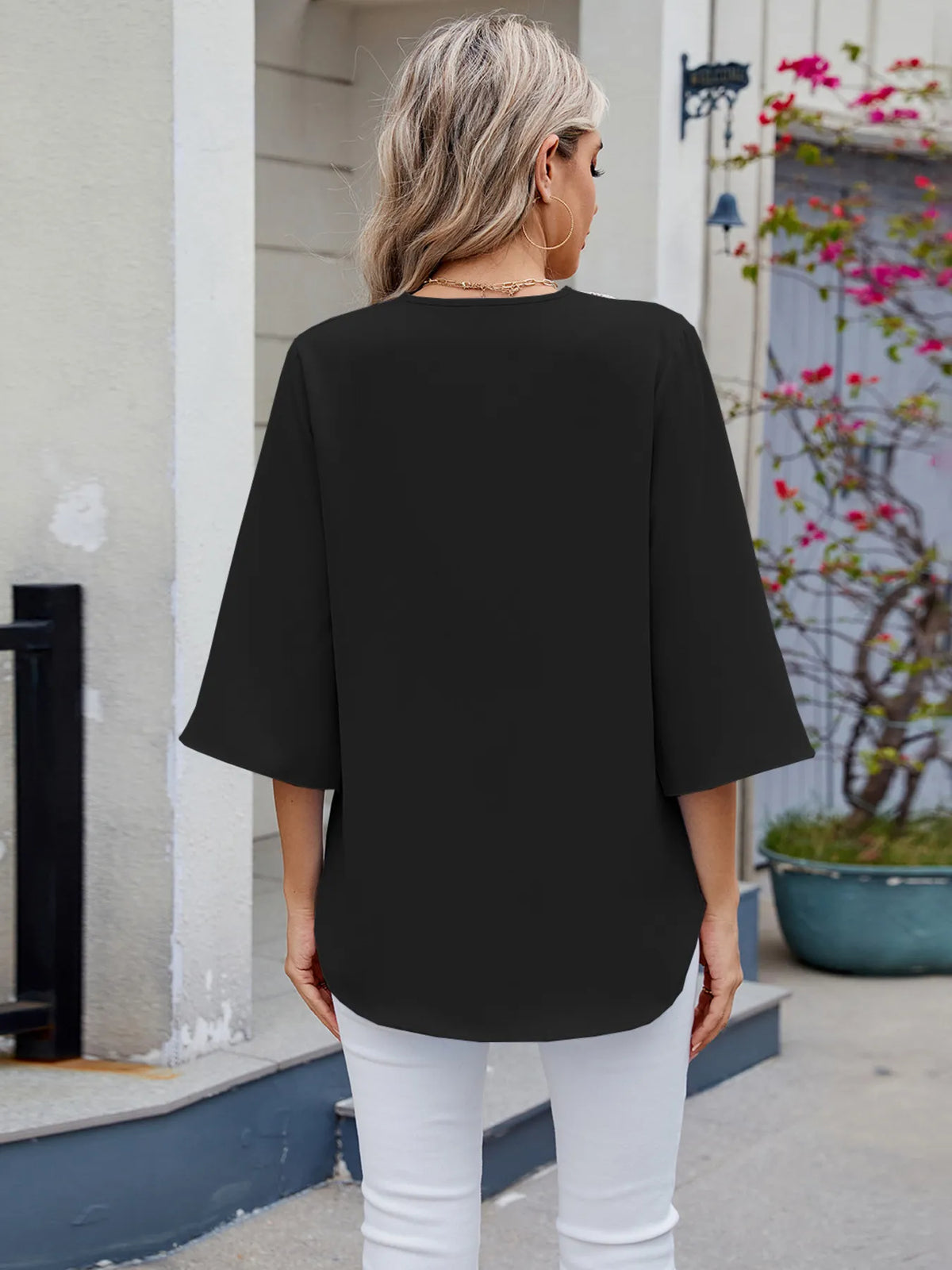 V-neck Lace Trim Blouse (6)