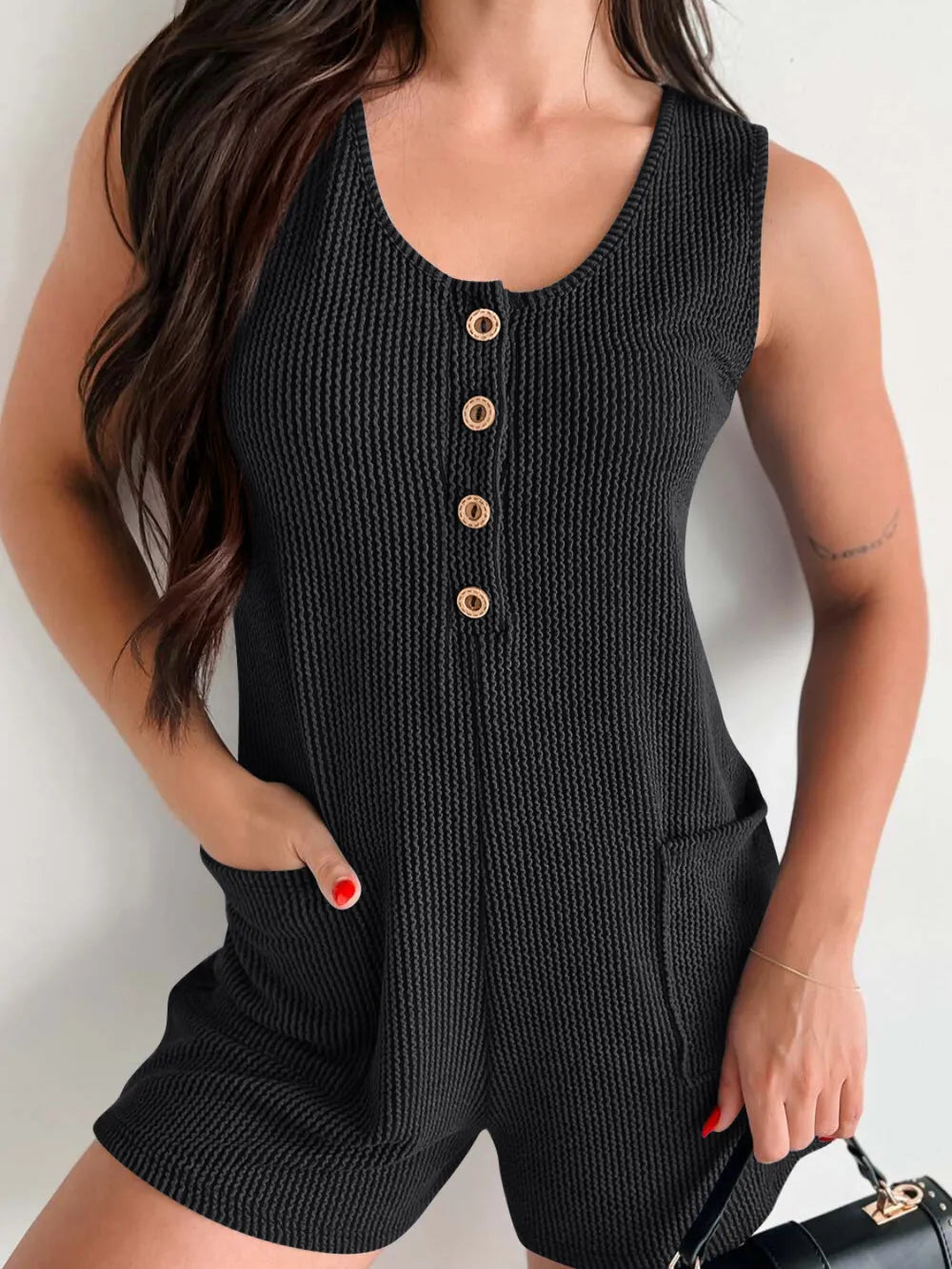 Button Detail Wide Strap Romper (2)