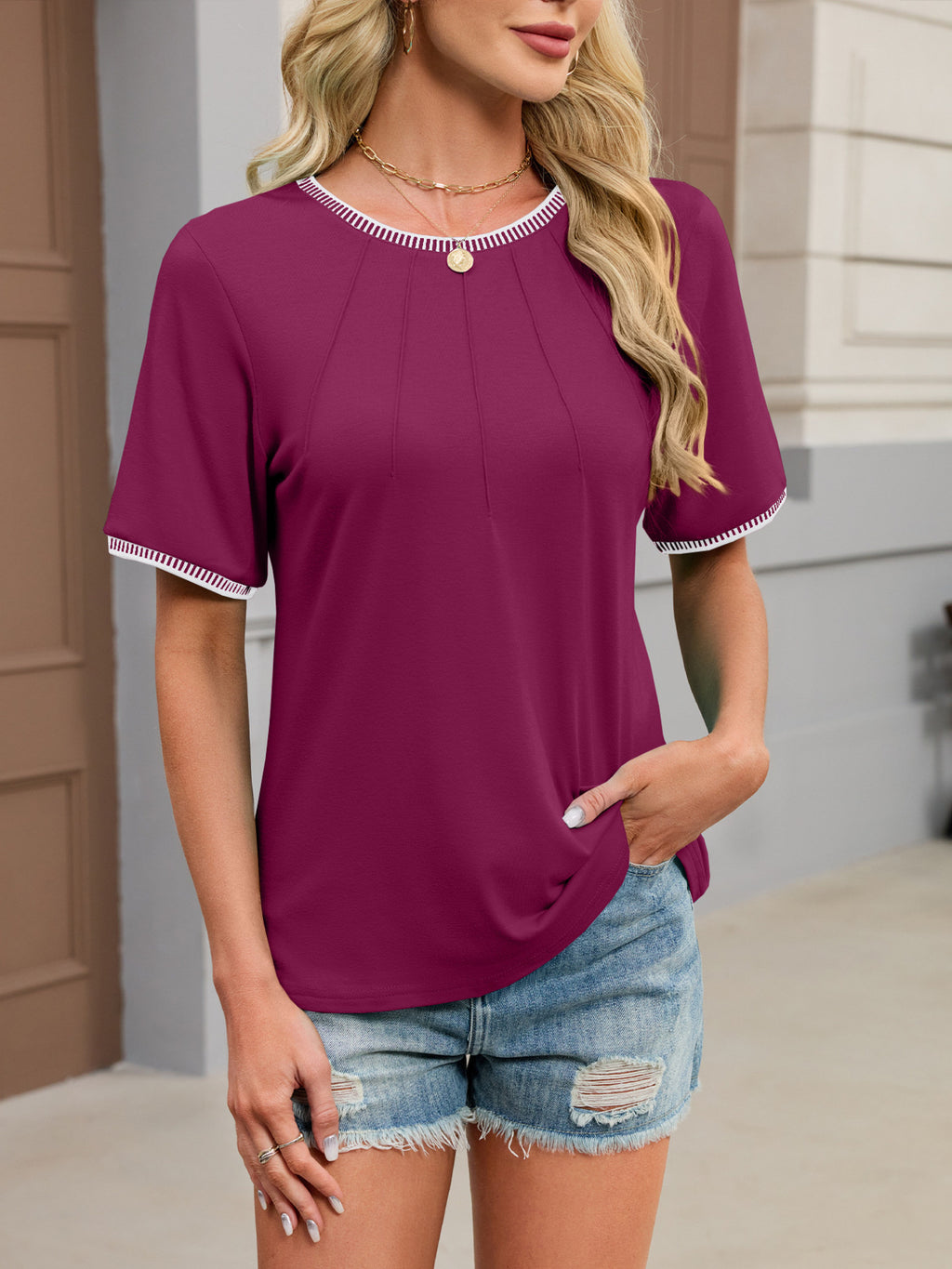 Contrast Trim Short Sleeve T-shirt (20)
