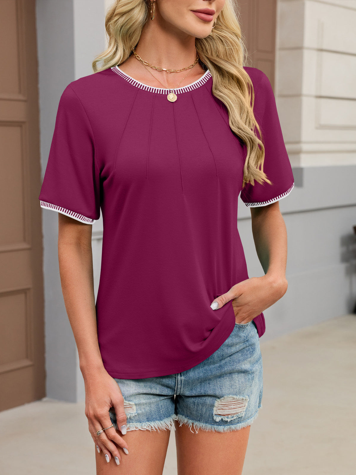 Contrast Trim Short Sleeve T-shirt (20)