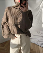 Oversized Turtleneck Ribbed Knit Sweater (2)