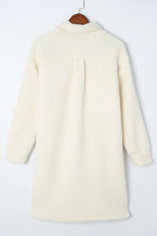 Collared Neck Long Sleeve Longline Teddy Jacket (5)