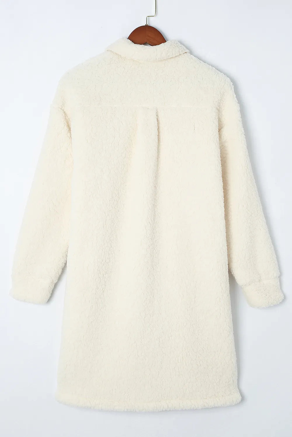 Collared Neck Long Sleeve Longline Teddy Jacket (5)
