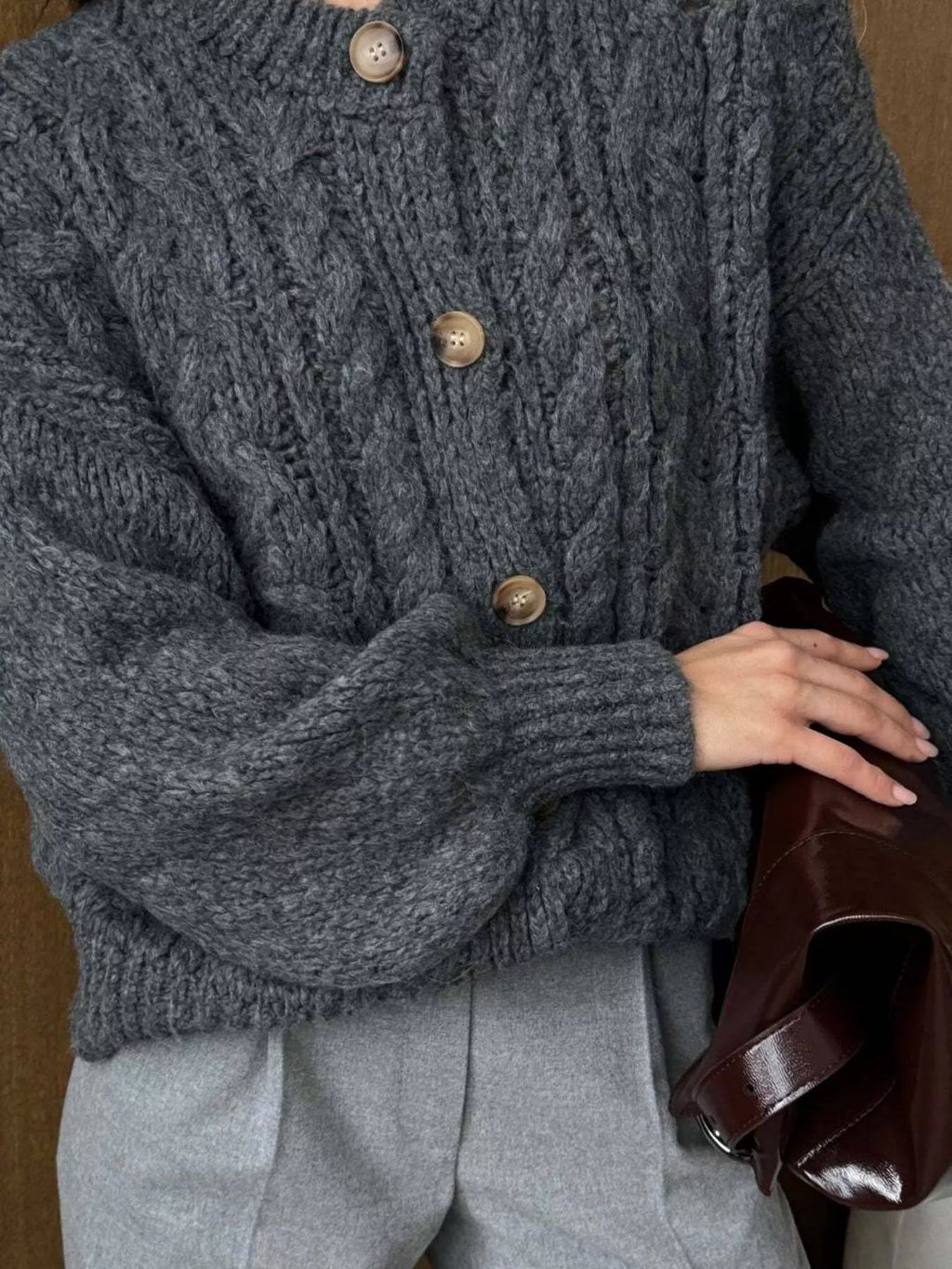 Cable Knit Button-down Cardigan (17)