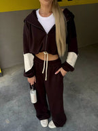 Zip Up Hoodie Wide-leg Pants Set (12)