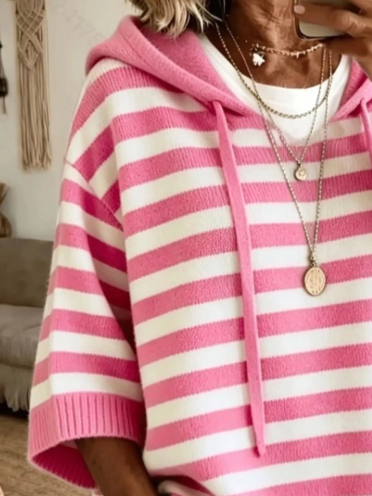 Casual Striped Hooded Knit Sweater (9)