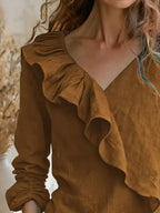 V-neck Ruffled Long Sleeve Blouse (12)