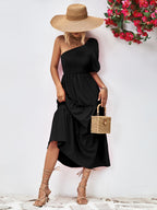 Smocked One-shoulder Midi Dress (10)