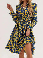 Floral Notched Flounce Sleeve Dress (17)