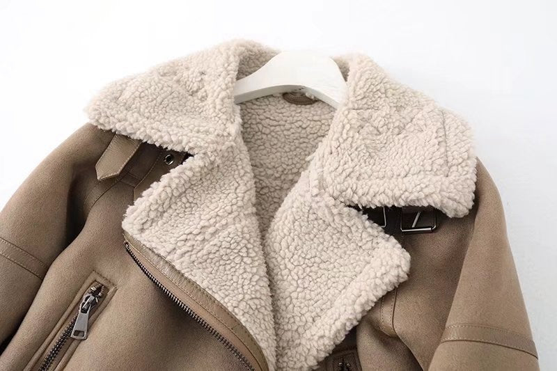 Fleece Autumn Winter Suede Fur Jacket Motorcycle photo 8