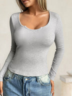 Ribbed Knit Long Sleeve Fitted T-shirt (6)