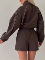 Drawstring Zip-up Jacket Shorts Set (7)