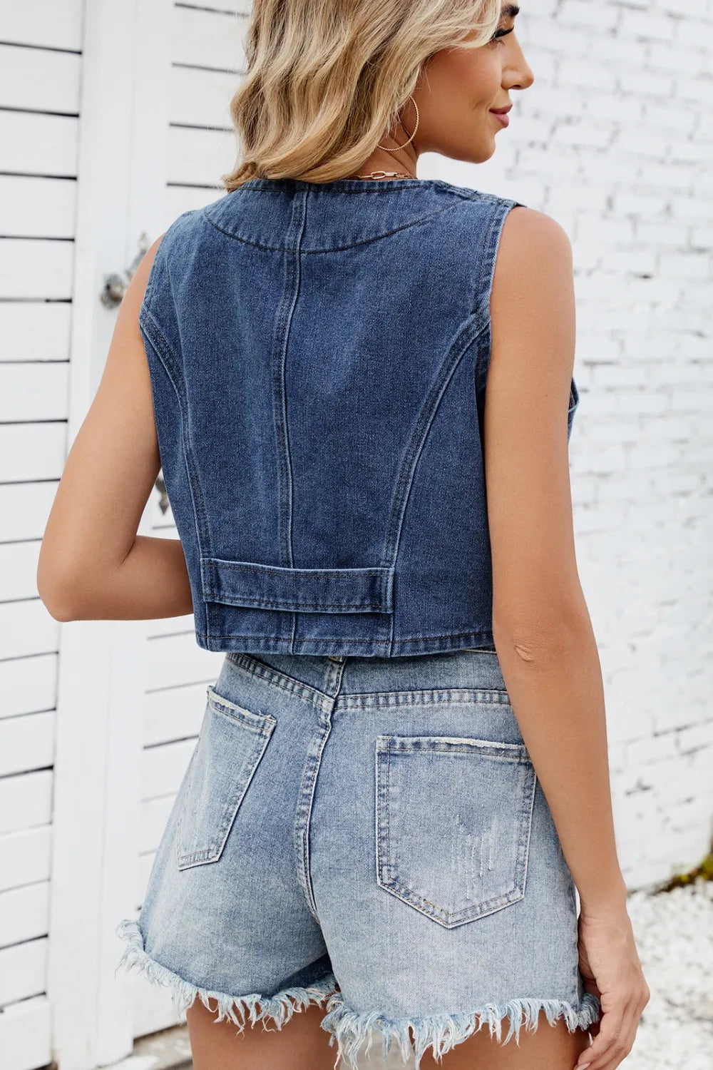 Button Down V-neck Denim Vest (10)