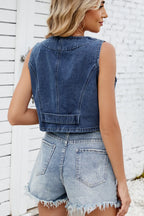 Button Down V-neck Denim Vest (10)