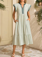 Striped Notched Ruffle Sleeve Dress (12)